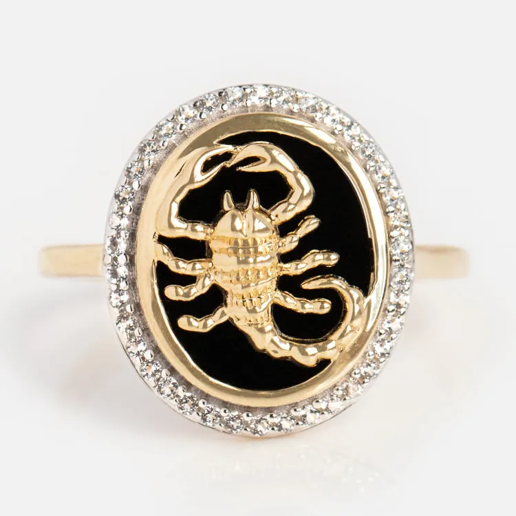 Solid Gold Black Onyx Zodiac Ring