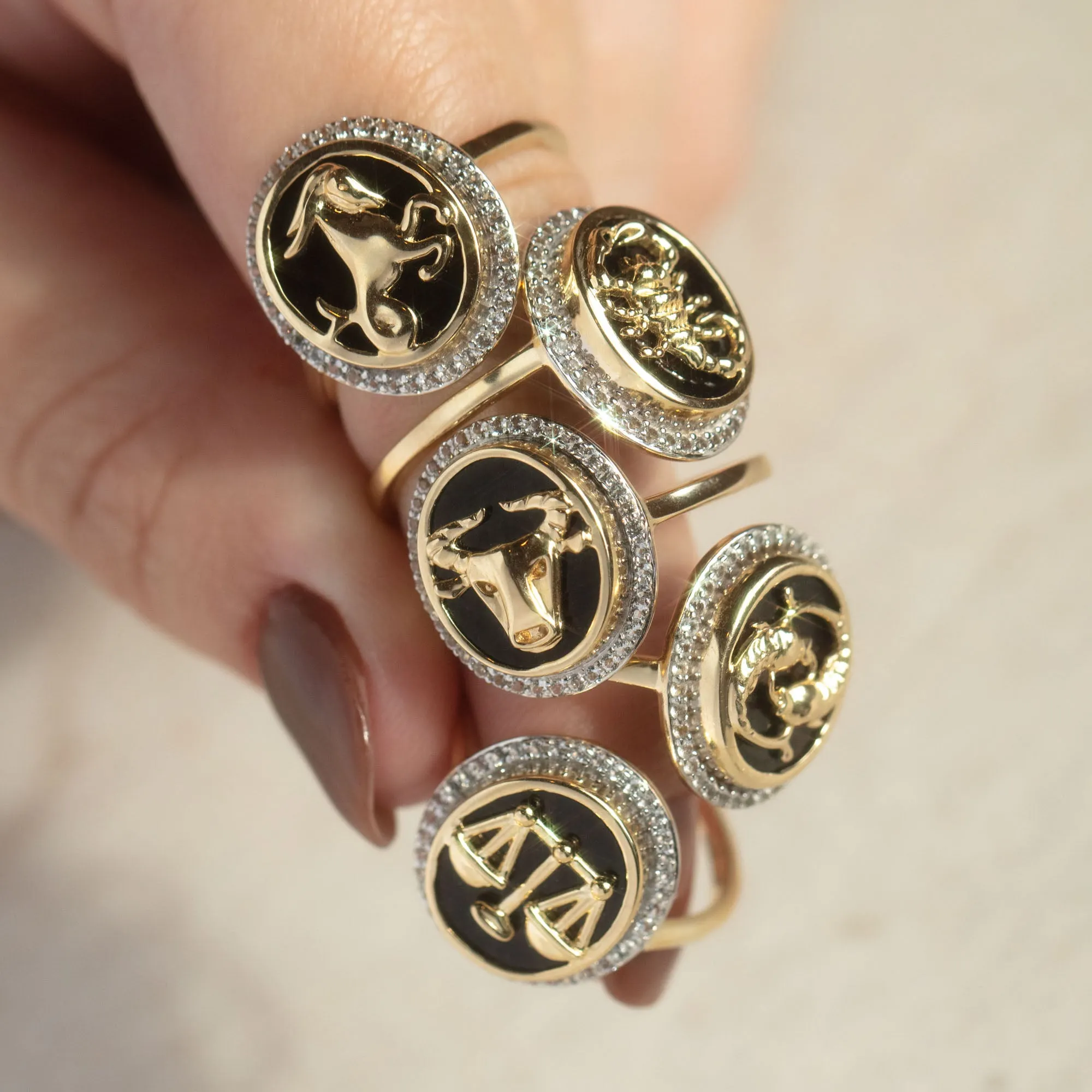 Solid Gold Black Onyx Zodiac Ring