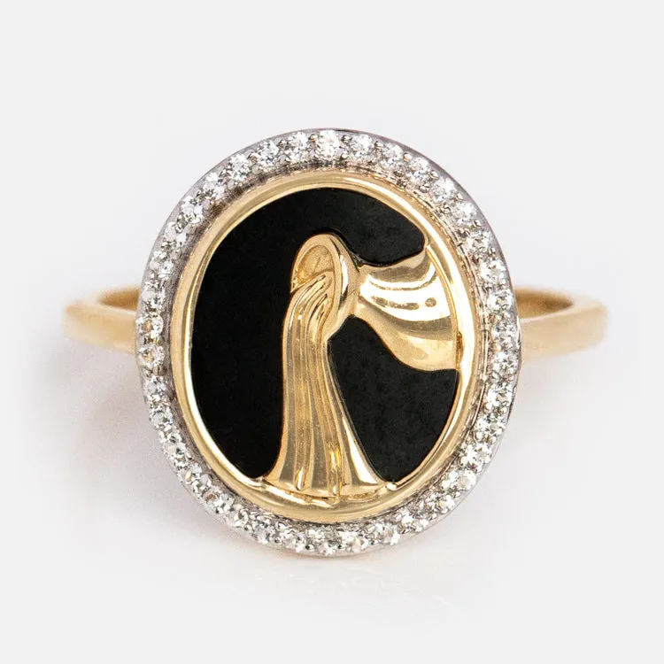 Solid Gold Black Onyx Zodiac Ring