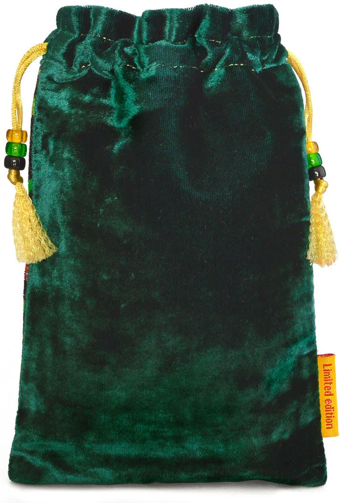 The Unicorn bag. Printed on silk velvet. Forest green velvet version.