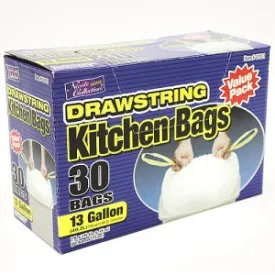 Trash Bags - 13 Gallon Tall Kitchen Drawstring Trash Bags 30 Count (Case Qty: 360)