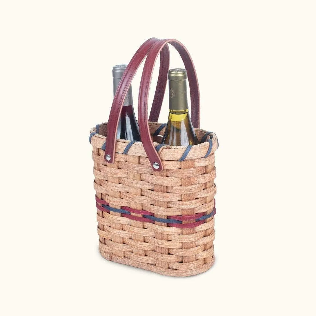 Wine Bottle Tote Basket | Amish Wicker 2 Bottle Wine Carrier