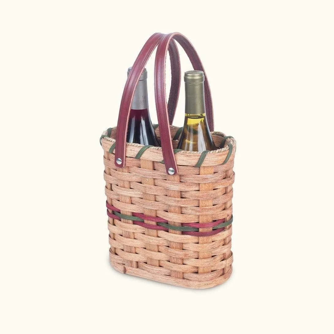 Wine Bottle Tote Basket | Amish Wicker 2 Bottle Wine Carrier