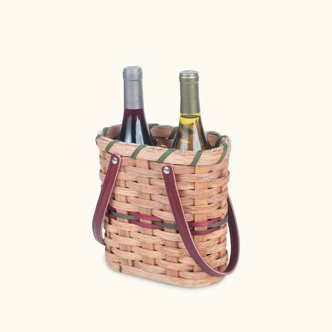 Wine Bottle Tote Basket | Amish Wicker 2 Bottle Wine Carrier