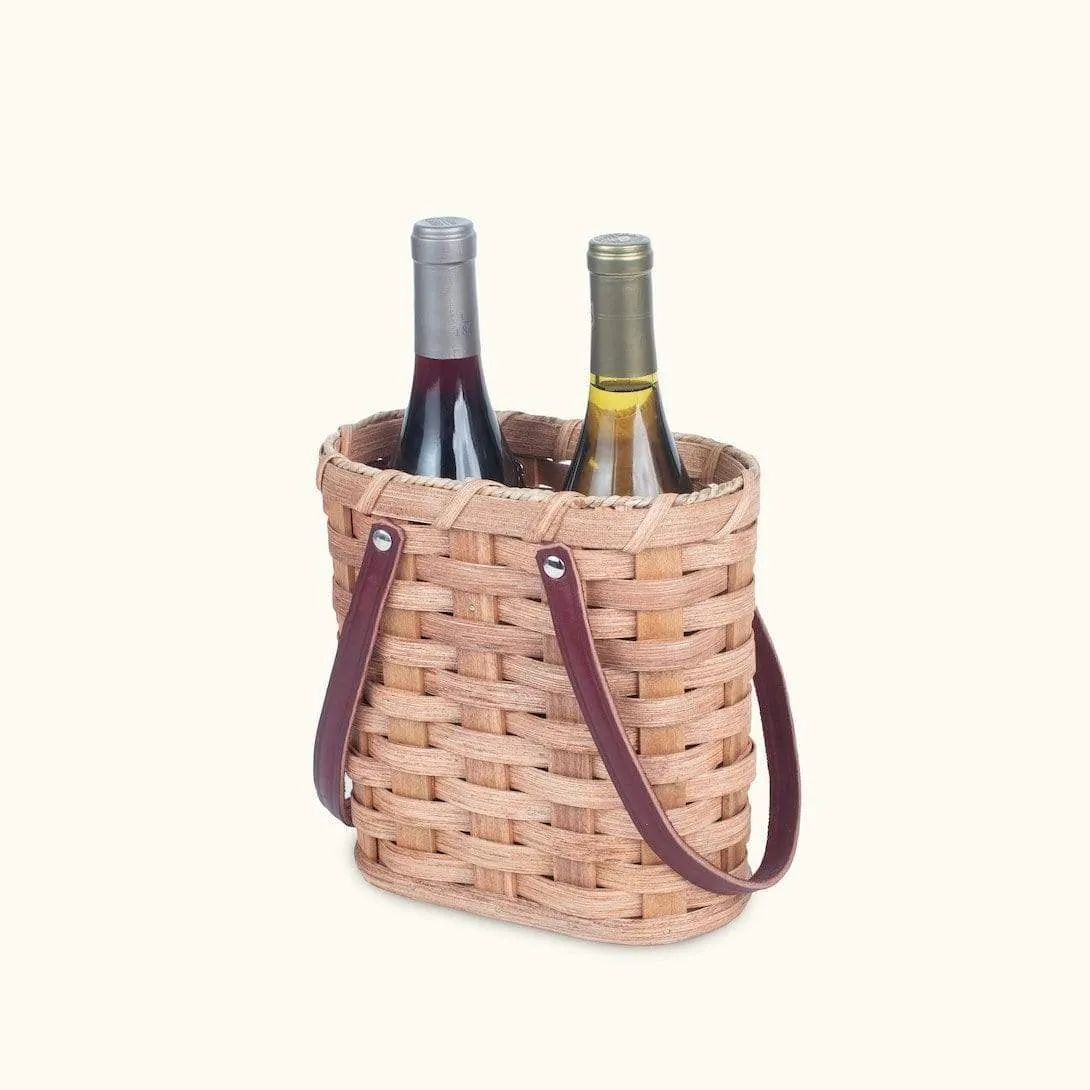 Wine Bottle Tote Basket | Amish Wicker 2 Bottle Wine Carrier