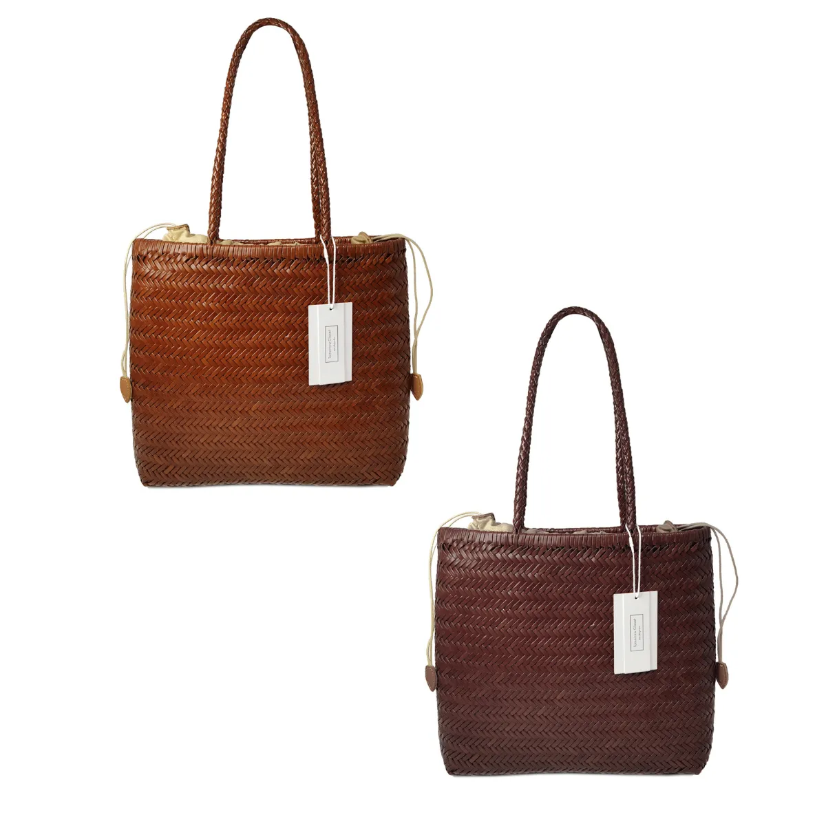 Women's handwoven genuine cowhide leather handbag Square tote